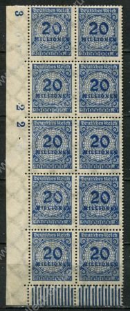 Германия 1923 г. • Mi# 319A • 20 mln. M • стандарт • блок 10 м. • MNH OG XF+ ( кат.- € 9++ )