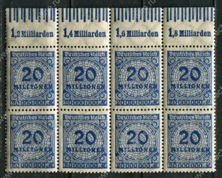 Германия 1923 г. • Mi# 319A • 20 mln. M • стандарт • блок 8 м. • MNH OG XF+ ( кат.- € 7,2++ )