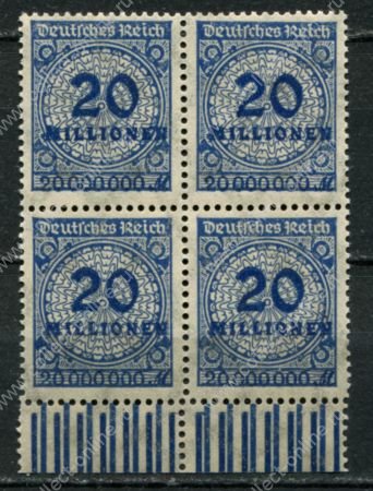 Германия 1923 г. • Mi# 319A • 20 mln. M • стандарт • кв.блок • MNH OG XF ( кат.- € 3,6 )
