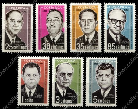 Коста Рика 1963 г. • SC# C371-7 • 25 c. - 5 col. • Встреча лидеров стран Центральной Америки с Джоном Кеннеди • полн. серия • MNH OG XF ( кат.- $ 9 )