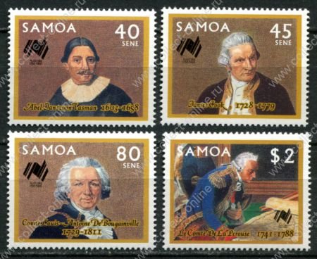 Самоа 1987 г. • Sc# 701-4 • 40 s. - 2$ • Мореплаватели • полн. серия • MNH OG VF ( кат.- $5 )