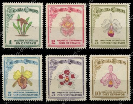 Колумбия 1947 г. • SC# 546-51 • 1 - 10 c. • Цветы • орхидеи • полн. серия • MNH OG VF