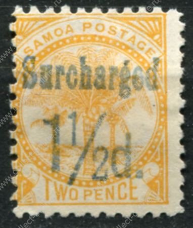 Самоа 1895-1900 гг. • Gb# 75b • 1½ на 2 d. • надп. нов. номинала • (перф. 11) • MH OG VF ( кат.- £ 10 )