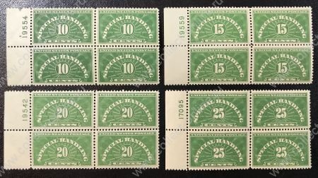 США 1925-1928 гг. • SC# QE1-4a • 10-25 c. • спец доставка • № кв. блоки • MNH/LH OG XF ( кат.- $300+ )