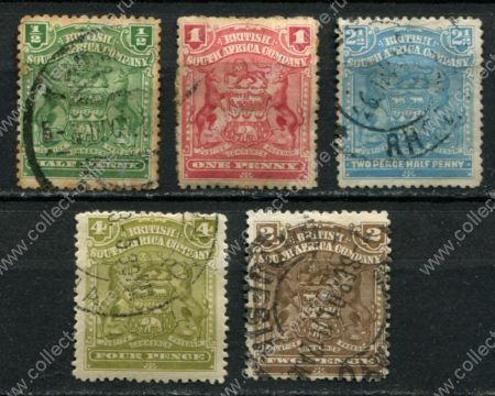Родезия 1898-1908 гг. • Gb# 75 .. 82 • ½ .. 4 d. • герб колонии • стандарт(5 марок) • Used VF ( кат. - £11 )
