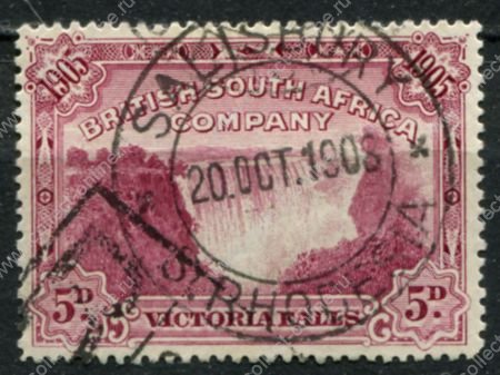 Родезия 1905 г. • Gb# 96 • 5 d. • Водопад Виктория (перф. - 14½) • Used VF ( кат.- £65 )