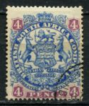 Родезия 1896-1897 гг. • Gb# 44a • 4 d. • 2-й выпуск (без точки у хвоста) • герб колонии • Used XF