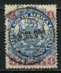 Родезия 1896-1897 гг. • Gb# 44a • 4 d. • 2-й выпуск (без точки у хвоста) • герб колонии • Used XF