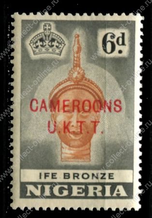 Британский Камерун 1960-1961 гг. • Gb# T7a • 6 d. • надпечатка U.K.T.T. на марках Нигерии • бронзовая маска • MNH OG XF