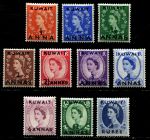 Кувейт 1952-1954 гг. • Gb# 93-102 • ½ a. - 1 R. • Елизавета II • осн. выпуск • надпечатки • полн. серия • MLH OG VF ( кат.- £ 20 )