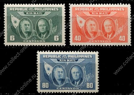 Филиппины 1947 г. • SC# C64-6 • 6 - 80 c. • президенты Рузвельт и Кесон • авиапочта • полн. серия • MH OG VF ( кат. - $ 5 )