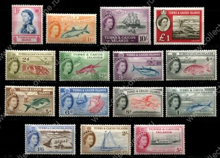 Теркс и Кайкос 1957-1960 гг. • Gb# 237-50,253 • 1 d. - £1 • Елизавета II • 2-й основной выпуск • полн. серия • MLH OG XF ( кат. - £130 )