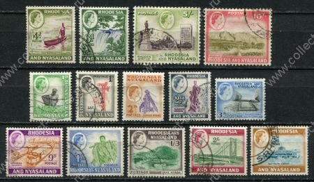 Родезия и Ньясаленд 1959-1962 гг. • Gb# 19 .. 30 • ½ d. - 10 sh. • Елизавета II ( 14 марок ) • Used VF ( кат. - £40+ ) 