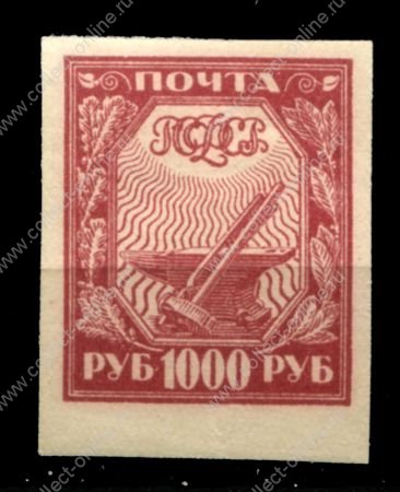 РСФСР 1921 г. • Сол# 13В • 1000 руб. • Символы нового государства • красная (хлопк. бумага) • MNH OG XF+