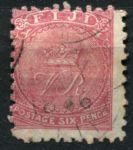 Фиджи 1878-1899 гг. • Gb# 45 • 6 d. • монограмма королевы Виктории (перф. 10) • розовая • стандарт • Used VF ( кат. - £35 )