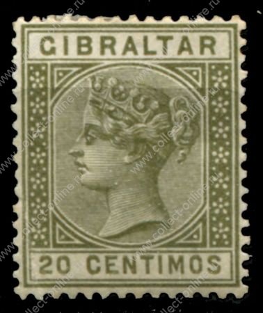 Гибралтар 1889-1895 г. • Gb# 25 • 20 c. • королева Виктория • стандарт • MH OG VF ( кат. - £18 )