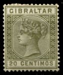 Гибралтар 1889-1895 г. • Gb# 25 • 20 c. • королева Виктория • стандарт • MH OG VF ( кат. - £18 )