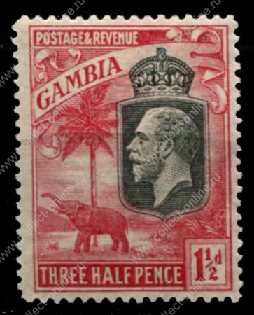 Гамбия 1922-1929 гг. • Gb# 125 • 1½ d. • Георг V • осн. выпуск • слоны • MLH OG VF