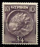 Кипр 1928 г. • Gb# 123 • ¾ pi. • 50-летие Британского правления • античная серебряная монета • MH OG VF ( кат.- £3.75 )