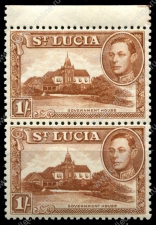 Сент-Люсия 1938-1948 гг. • Gb# 135a • 1 sh. • Георг VI • осн. выпуск(1948 г.) • Дом правительства • перф: 12 • пара • MNH OG VF ( кат. - £5+ )