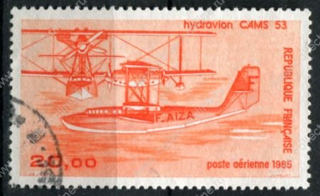 Франция 1985 г. • Mi# 2490 • 20 fr. • Французские самолеты • гидросамолёт CAMS 53 • авиапочта • Used VF ( кат.- € 4 )