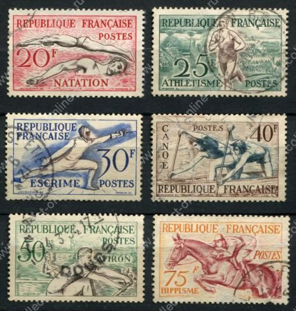 Франция 1953 г. • Mi# 978-83(Sc# 700-5) • 20 - 75 fr. • Виды спорта • полн. серия • Used VF* ( кат. - €15 )