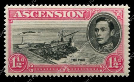 Вознесения о-в 1938-1953 гг. • Gb# 40d • 1½ d. • Георг VI основной выпуск • (перф. - 14) • торговый пирс • MNH OG VF