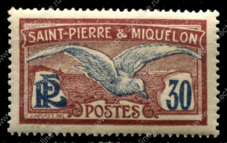 Сен-Пьер и Микелон 1922-1928 гг. • Iv# 112 • 30 c. • осн. выпуск • чайка • MH OG VF