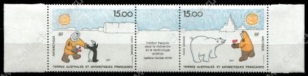 Французские Южные и Антарктические территории 1991 г. • SC# C119-20a • 15 fr.(2) • Институт полярных исследований • авиапочта • пара с купоном • MNH OG XF