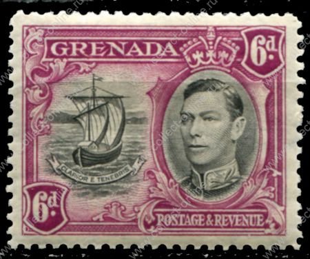 Гренада 1938-1950 гг. • Gb# 159 • 6 d. • Георг V • осн. выпуск • парусный бот • MH OG VF ( кат. - £4.5 )