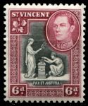 Сент-Винсент 1938-1947 гг. • Gb# 155 • 6 d. • Георг VI основной выпуск • "Мир и порядок" • MH OG VF