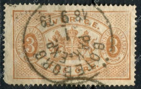 Швеция 1874 г. • Mi# D1 • 3 o. • 1-й выпуск (перф: 14) • официальная почта • гаш. - Гётеборг(1879) • Used VF- ( кат.- € 35 )
