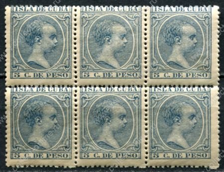 Куба 1890-1897 гг. • SC# 146 • 5 c. • король Альфонсо XIII • стандарт • блок 6 марок • MNH OG XF