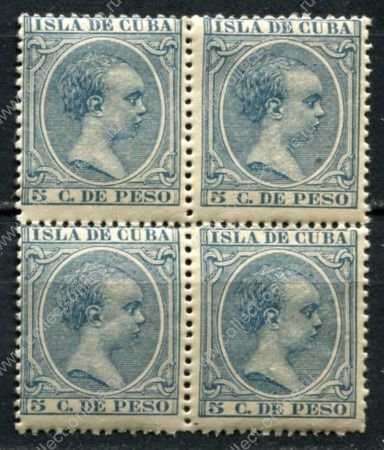 Куба 1890-1897 гг. • SC# 146 • 5 c. • король Альфонсо XIII • стандарт • кв. блок • MNH OG XF