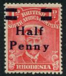 Родезия 1917 г. • Gb# 280c • ½ d. на 1 d. • Георг V в морском мундире • надпечатка нов. номинала • разновидность! • стандарт • MH OG XF