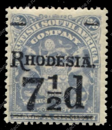Родезия 1909-1912 гг. • Gb# 116 • 7½ d. на 2s.6d. • герб колонии • надпечатка нов. номинала • стандарт • MH OG XF ( кат.- £ 7 )