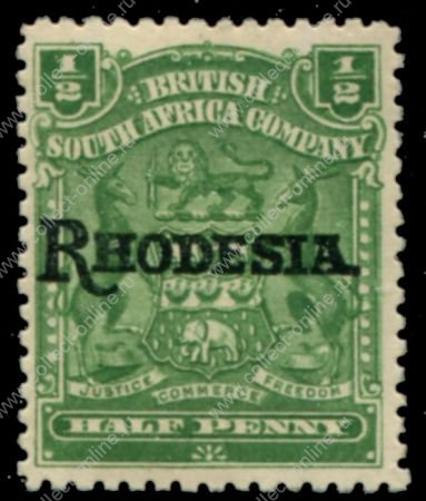 Родезия 1909-1912 гг. • Gb# 100 • ½ d. • герб колонии • надпечатка • "Rhodesia." • стандарт • MH OG VF ( кат.- £ 7 )