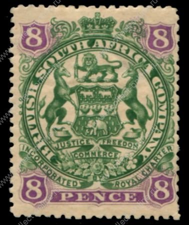 Родезия 1897 г. • Gb# 72 • 8 d. • осн. выпуск • герб колонии • MH OG VF ( кат.- £38 )