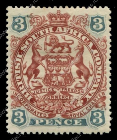 Родезия 1897 г. • Gb# 69 • 3 d. • осн. выпуск • герб колонии • MH OG VF ( кат.- £12 )