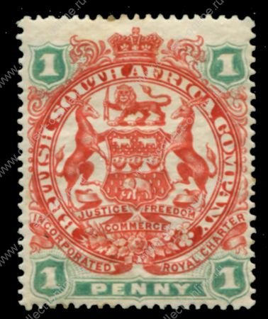 Родезия 1897 г. • Gb# 67 • 1 d. • осн. выпуск • герб колонии • MLH OG VF ( кат.- £15 )