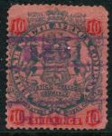 Родезия 1896-1897 гг. • Gb# 50 • 10 sh. • 2-й выпуск (без точки у хвоста) • герб колонии • Used F- ( кат.- £80 )