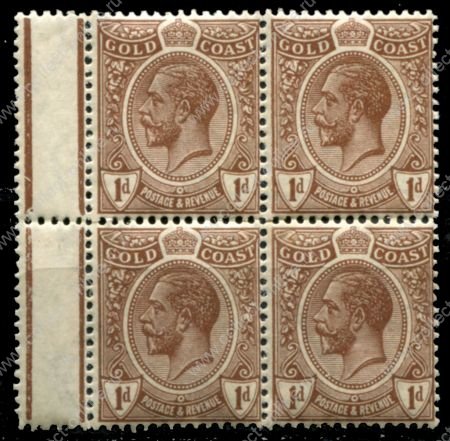 Британский Золотой Берег 1921-1924 гг. • Gb# 87 • 1 d. • Георг V • стандарт • кв. блок • MNH OG XF+
