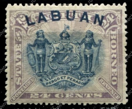 Лабуан 1894-1896 гг. • Gb# 73 • 24 c. • надпечатка на осн. выпуске Сев. Борнео • герб • MH OG VF ( кат. - £42 )