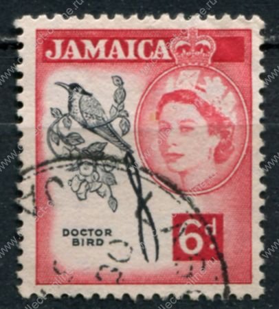 Ямайка 1956-1958 гг. • Gb# 166 • 6 d. • Елизавета II основной выпуск • птица доктор • Used F-VF
