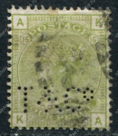 Великобритания 1873-1880 гг. • GB# 153 pl. 15 • 4 d. • королева Виктория • стандарт • Used VF(перфин) ( кат.- £300 )