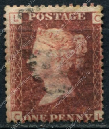 Великобритания 1858-1879 гг. • Gb# 44 (pl. 135) • 1 d. • Королева Виктория • Used VF ( кат.- £30 )