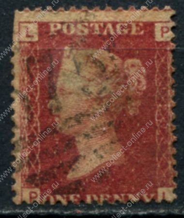 Великобритания 1858-1879 гг. • Gb# 44 (pl. 127) • 1 d. • Королева Виктория • Used F ( кат.- £3 )