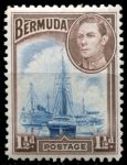 Бермуды 1938-1952 гг. • Gb# 111b • 1 ½ d • Георг VI основной выпуск • парусник в порту Гамильтона • MNH OG VF ( кат.- £3 )