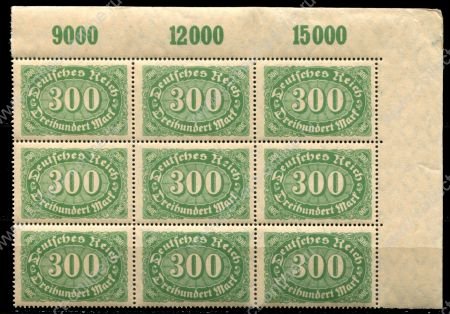 Германия 1922 г. • Mi# 221 • 300 марок • стандарт • блок 9 марок • MNH OG XF+ ( кат.- € 6+ )