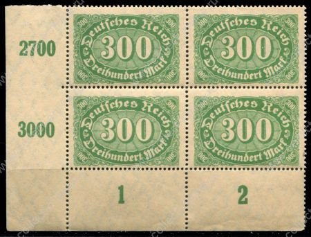 Германия 1922 г. • Mi# 221 • 300 марок • стандарт • кв.блок • MNH OG XF+ ( кат.- € 3+ )